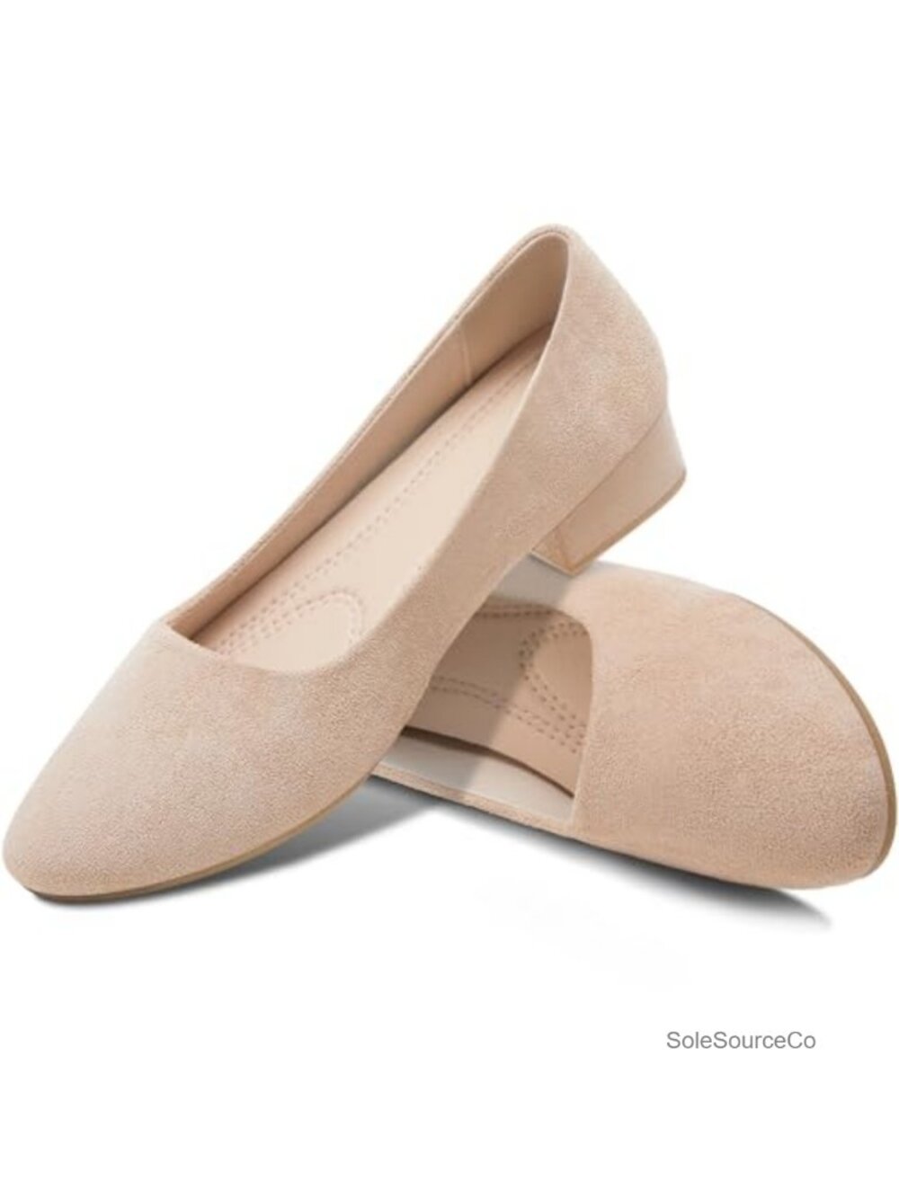 Women's Low Chunky Heels Pumps Faux Suede Block Heel Rounded Toe Pull-On